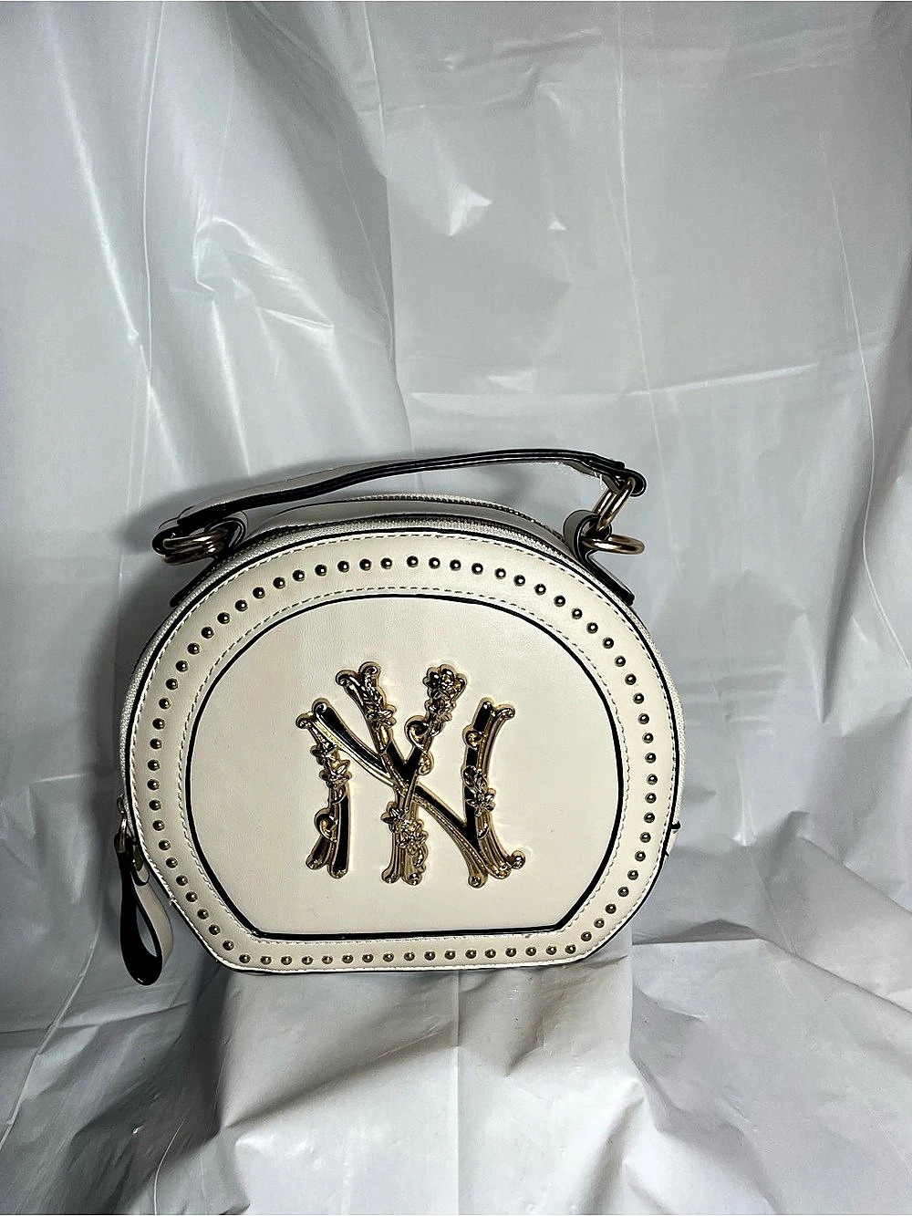 Studded Crossbody Bag in White & Gold Like New